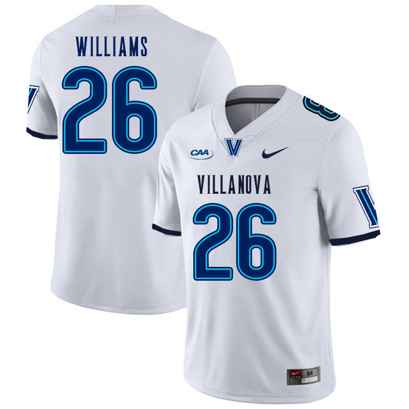 Men #26 Jayvont Williams Villanova Wildcats College Football Jerseys Stitched Sale-White - Click Image to Close